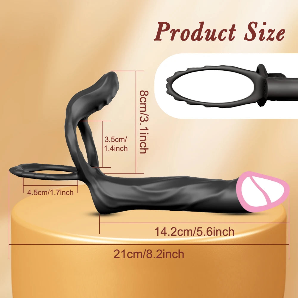Double Penetration Dildo for Men Vibrating Cock Ring