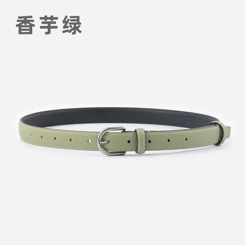 pipiTan Women's Lychee Texture Cowhide Belt