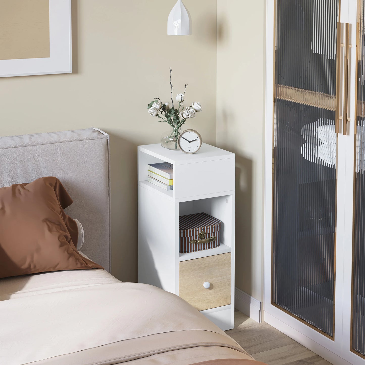 WOLTU 2PCS Narrow Bedside Table Nightstand with Open Shelves