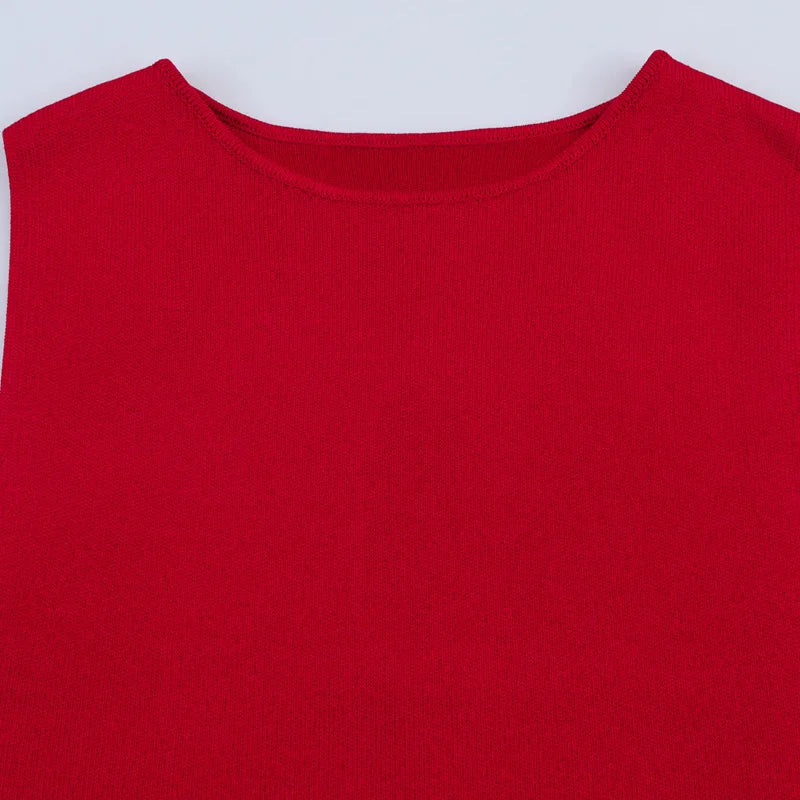 HXAO Women's Red Knit Dress - Sleeveless Summer Ankle-Length