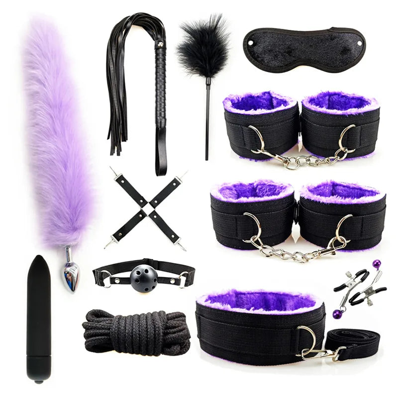 Sex Products BDSM Bondage Set Handcuffs Anal plug Tail