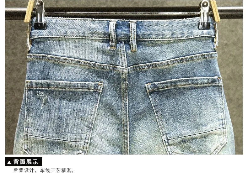 Spring and Autumn New Fashion Blue Patchwork Denim Pants
