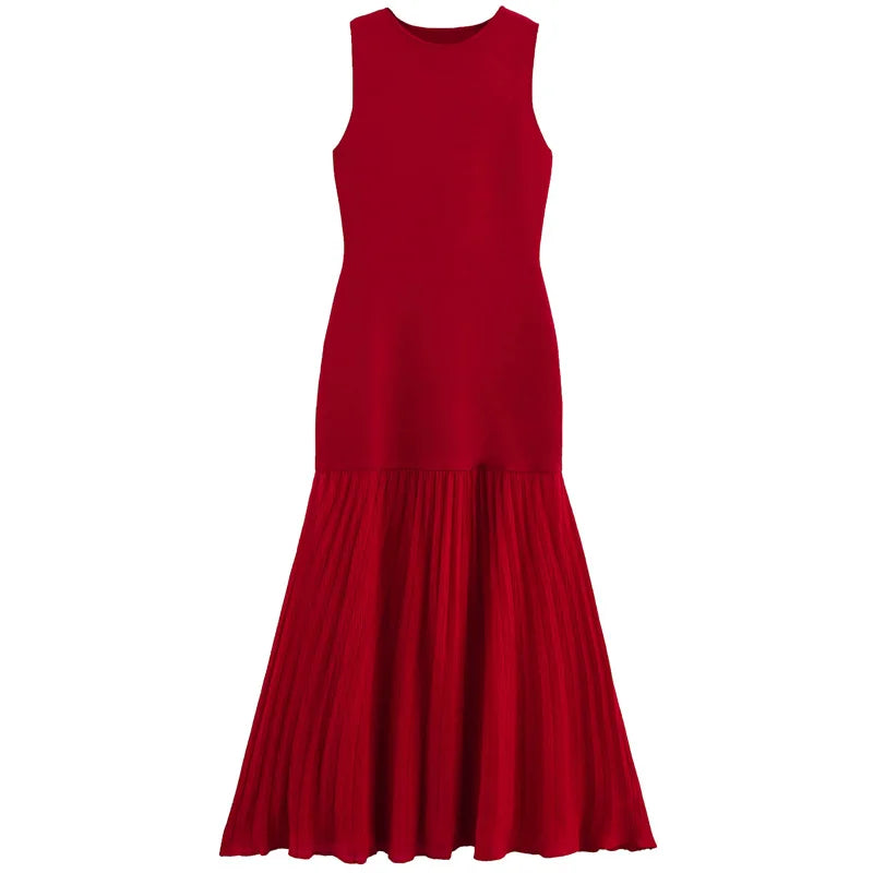 HXAO Women's Red Knit Dress - Sleeveless Summer Ankle-Length
