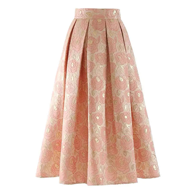 MVJT DAIR Women's Floral A-Line Midi Skirt
