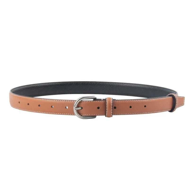 pipiTan Women's Lychee Texture Cowhide Belt