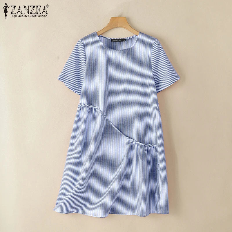 ZANZEA Striped Dress - Short Sleeve Vintage