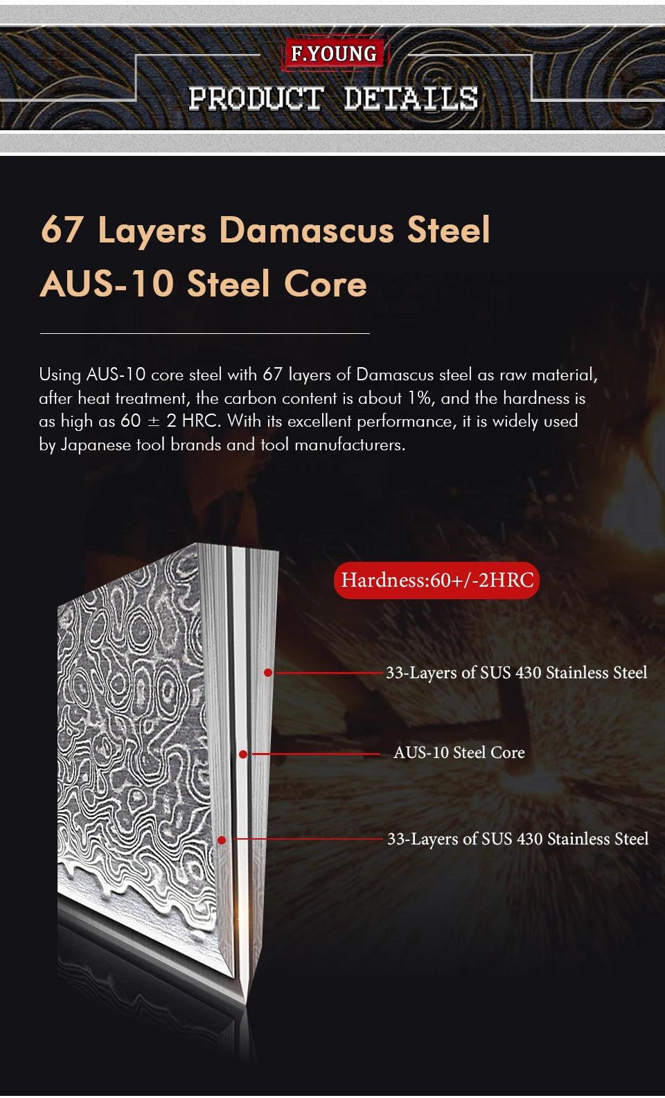 F.YOUNG 8.2" Japanese Kiritsuke Knife - 67-Layer Damascus Steel Professional Chef Knife