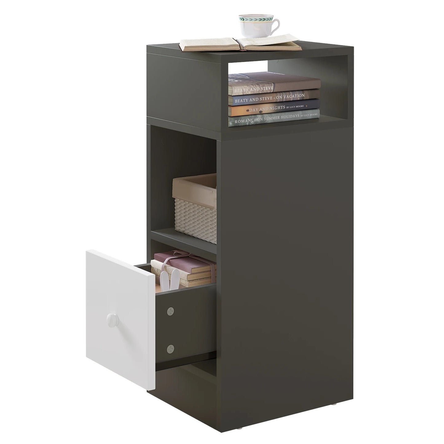 WOLTU 2PCS Narrow Bedside Table Nightstand with Open Shelves