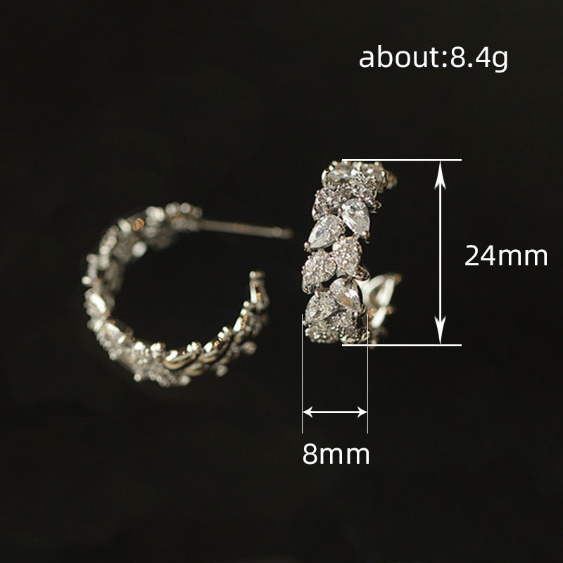 Elegant Copper Zircon Earrings - Wheat Leaf Design
