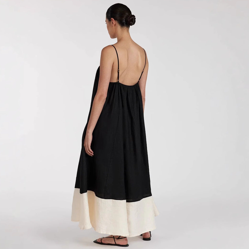 Women's Color Matching Sling Long Fashion Dress