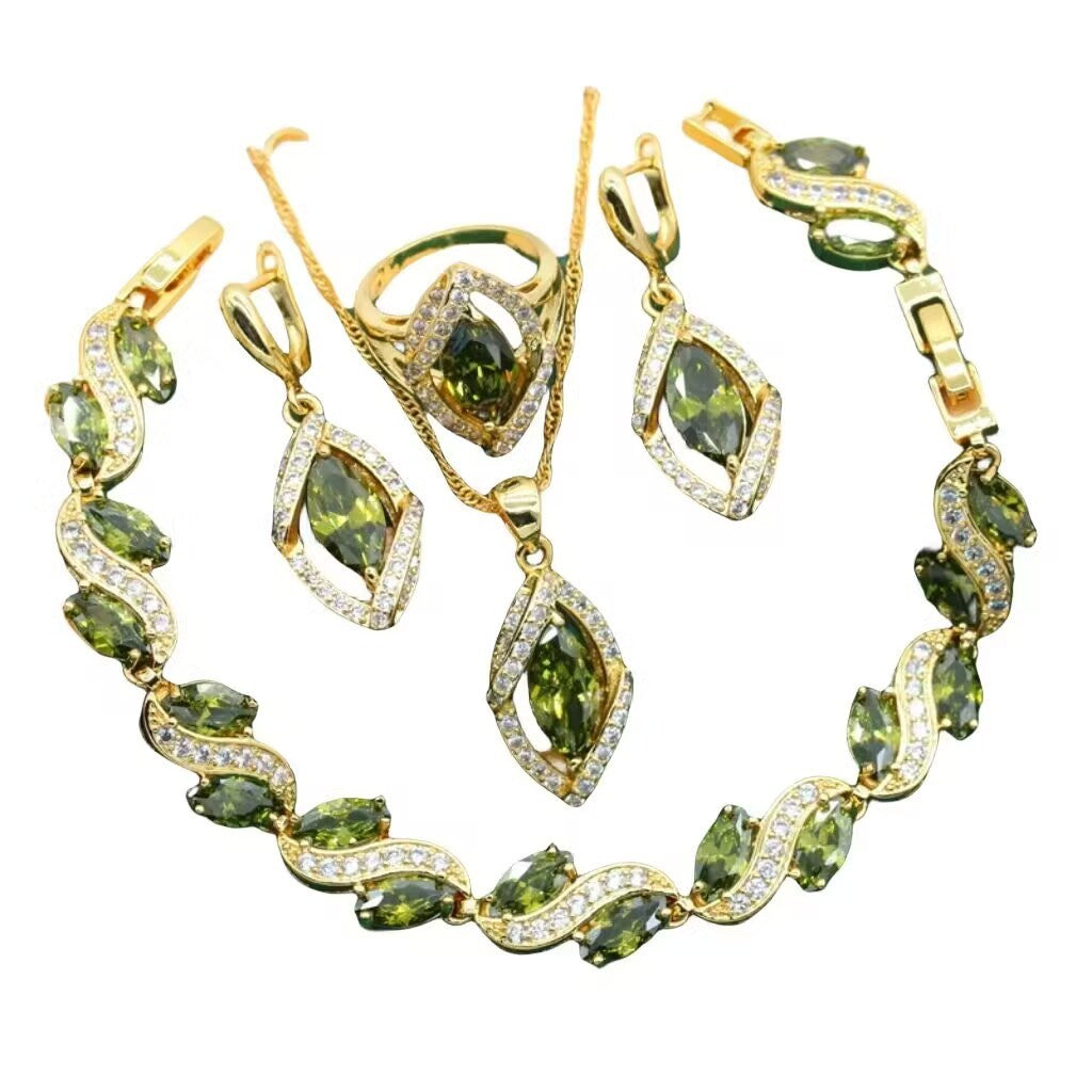 Olive Green Retro Jewelry Set