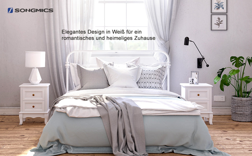 VASAGLE bedside table, each with 2 drawers, pine legs, 2 pieces