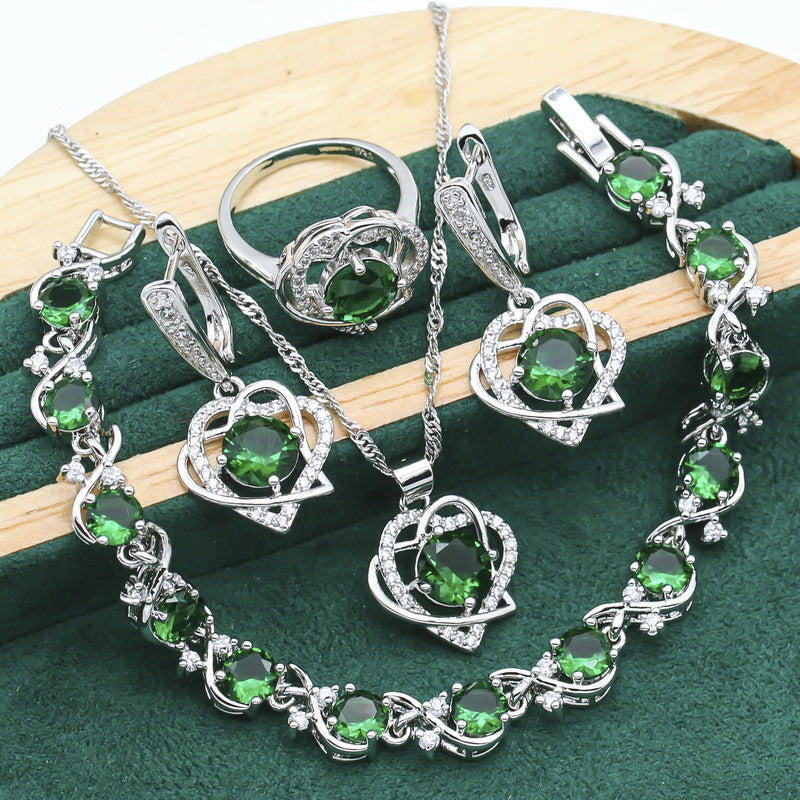 Retro Zircon Jewelry Set - 4 Piece Collection