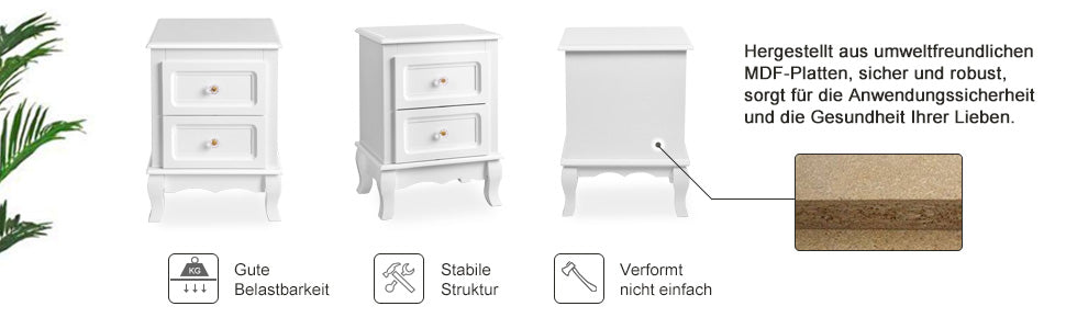 VASAGLE bedside table, each with 2 drawers, pine legs, 2 pieces