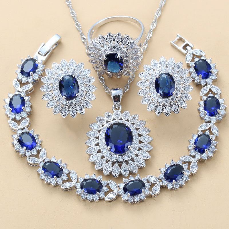 Copper Gem Jewelry Set - 4 Piece Water Wave