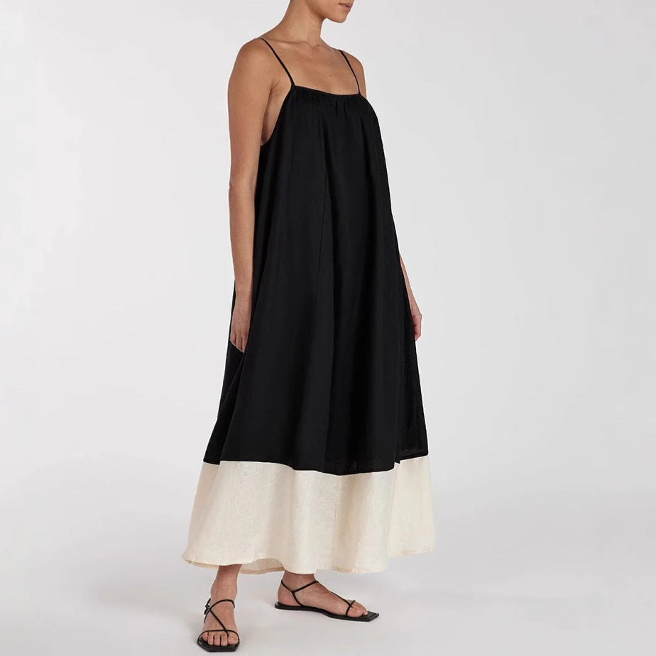 Women's Color Matching Sling Long Fashion Dress