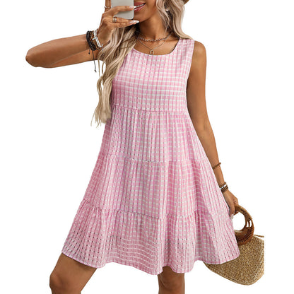 Plaid Swing Dress - High Waist Sleeveless