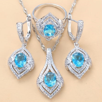 Diamond Treatment Mixed Gem Water Wave Chain Jewelry Set