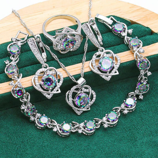 Retro Zircon Jewelry Set - 4 Piece Collection