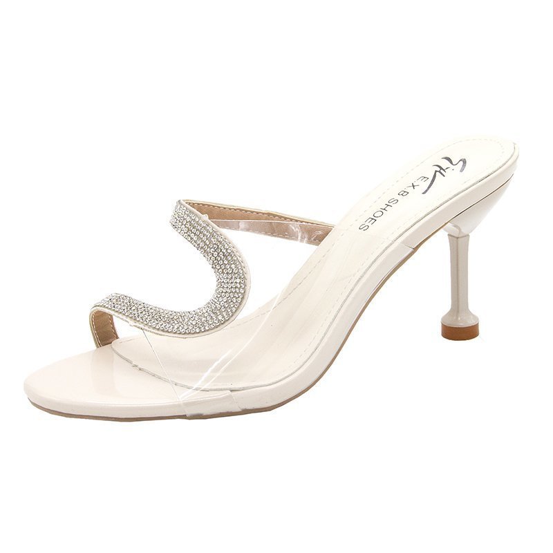 Simple Rhinestone Sandals - Artificial PU