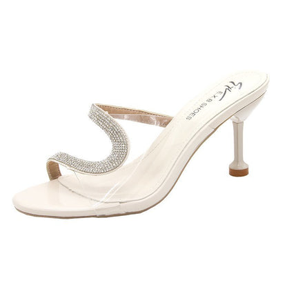 Simple Rhinestone Sandals - Artificial PU
