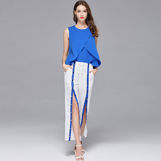 Plain Linen Wide Leg Pants Suit