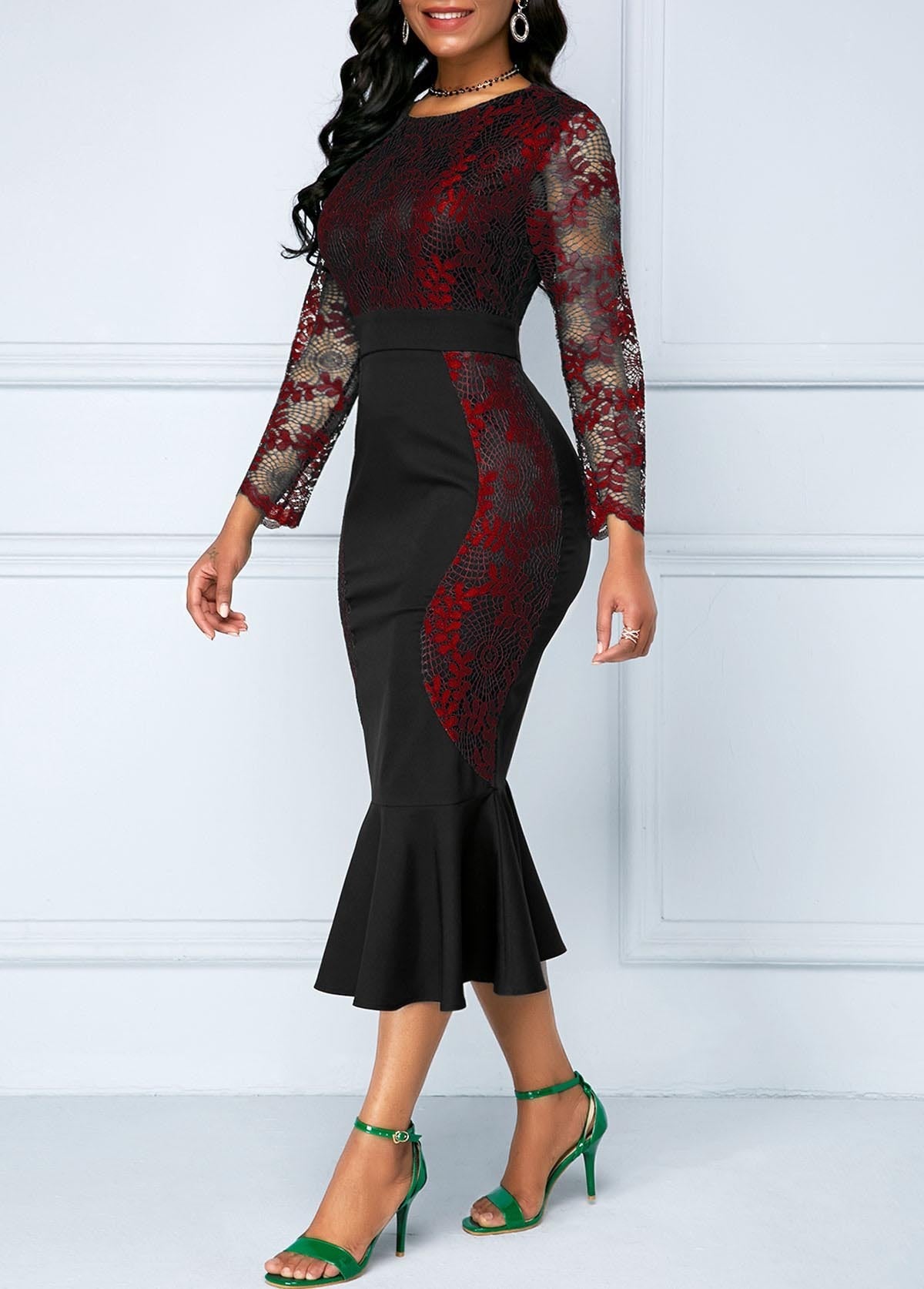 Sweet Lace Fishtail Dress - Embroidered