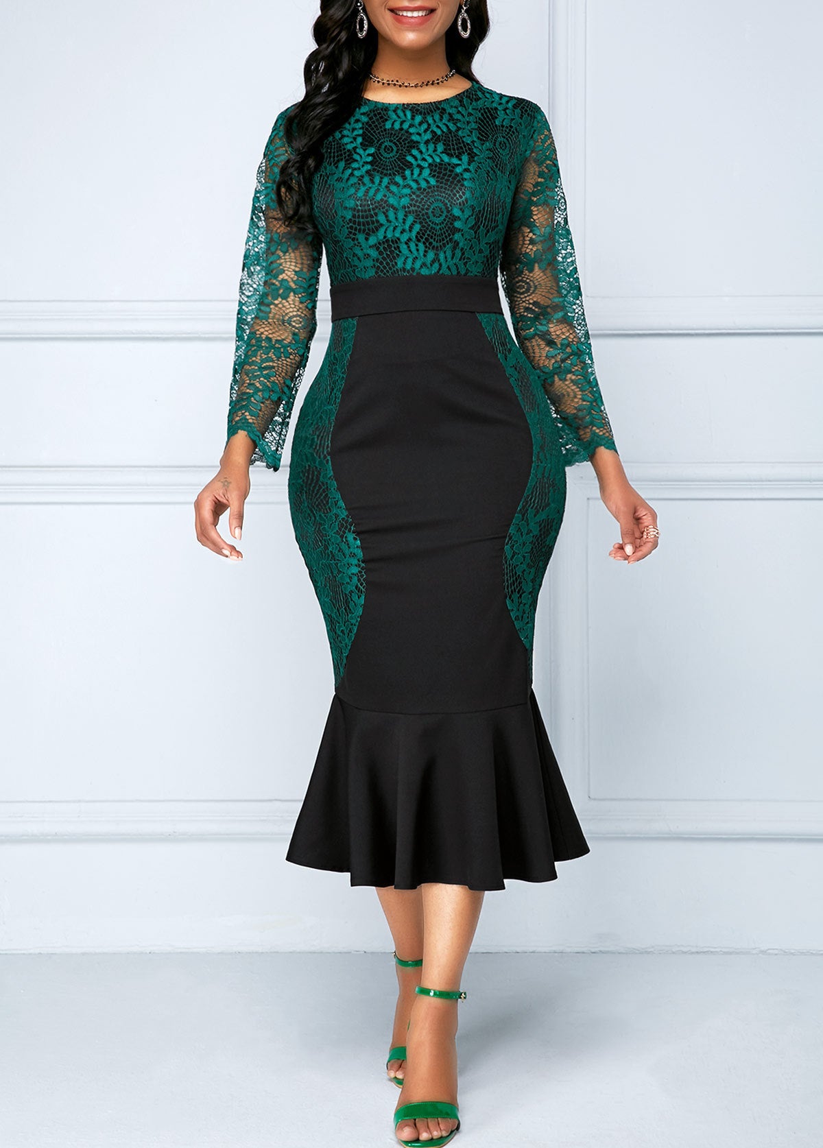 Sweet Lace Fishtail Dress - Embroidered