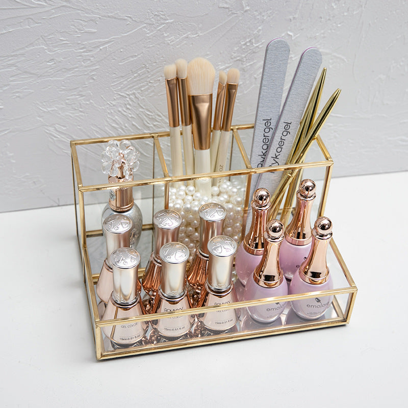Glass Makeup Organizer Bathroom Cosmetic Organizer With Golden The Max Mall