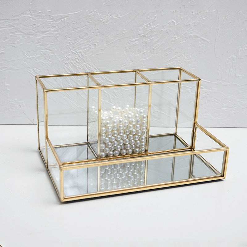Glass Makeup Organizer Bathroom Cosmetic Organizer With Golden The Max Mall