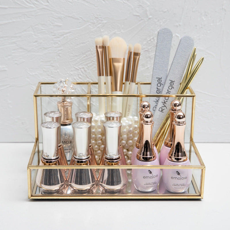 Glass Makeup Organizer Bathroom Cosmetic Organizer With Golden The Max Mall