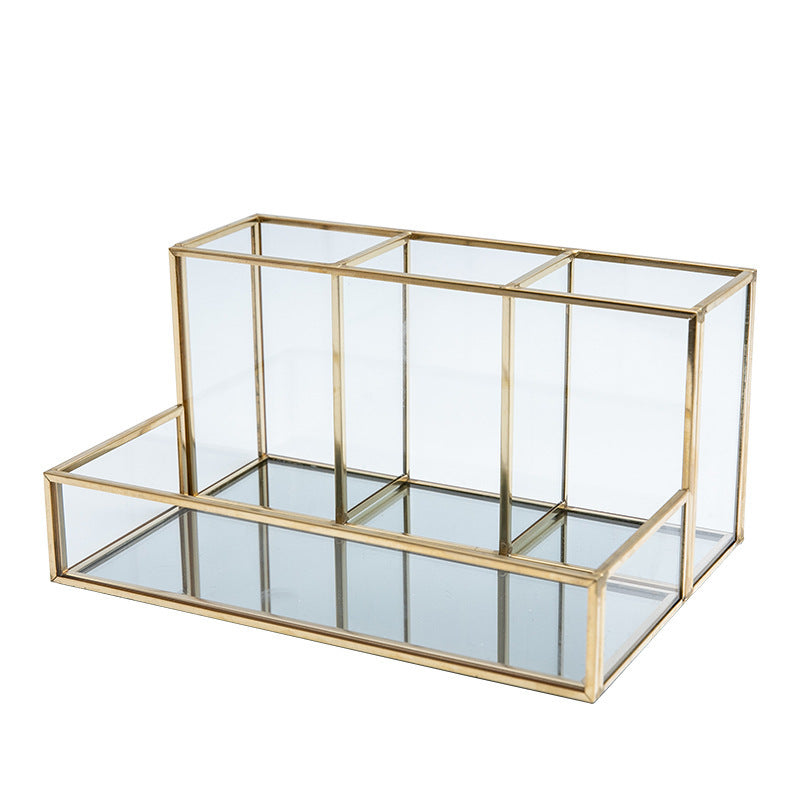 Glass Makeup Organizer Bathroom Cosmetic Organizer With Golden The Max Mall