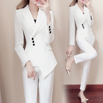 Women's White Slim Pant Suit