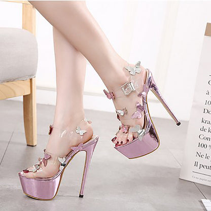 European Stiletto Sandals - Purple Bow Buckle