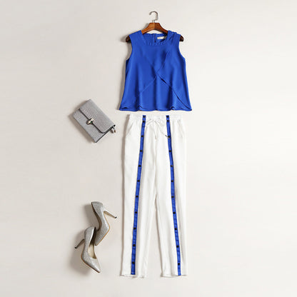 Plain Linen Wide Leg Pants Suit