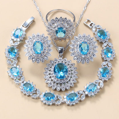 Copper Gem Jewelry Set - 4 Piece Water Wave