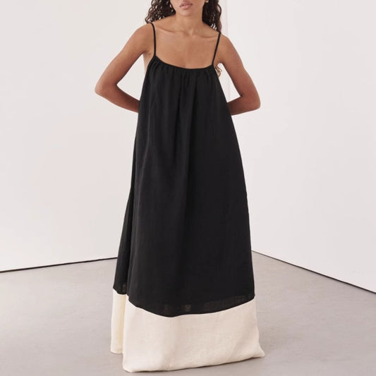 Women's Color Matching Sling Long Fashion Dress