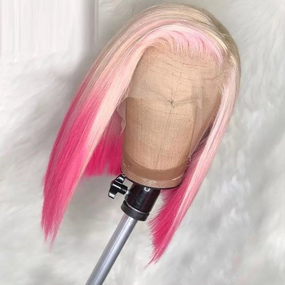 Blunt Cut Human Hair Wig #613/Pink