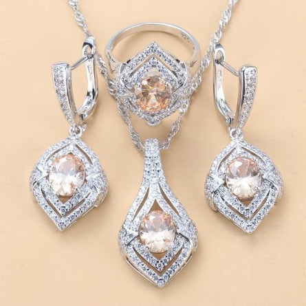 Diamond Treatment Mixed Gem Water Wave Chain Jewelry Set