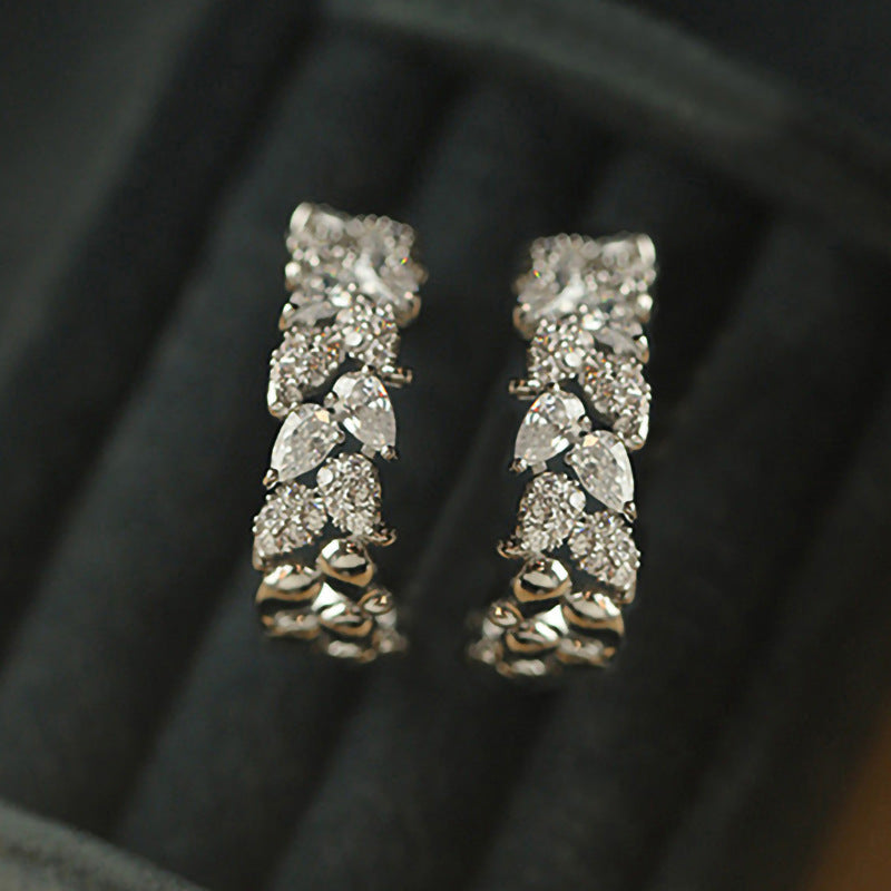 Elegant Copper Zircon Earrings - Wheat Leaf Design