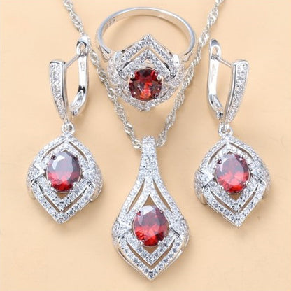 Diamond Treatment Mixed Gem Water Wave Chain Jewelry Set