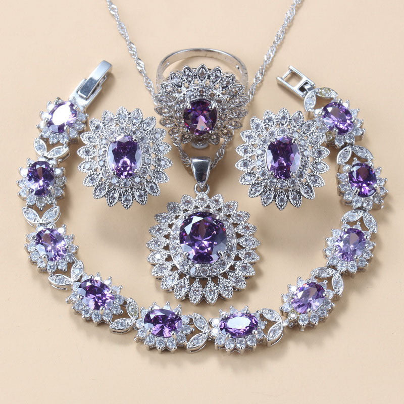 Copper Gem Jewelry Set - 4 Piece Water Wave