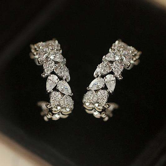 Elegant Copper Zircon Earrings - Wheat Leaf Design