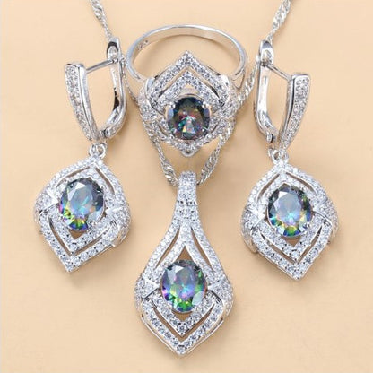 Diamond Treatment Mixed Gem Water Wave Chain Jewelry Set