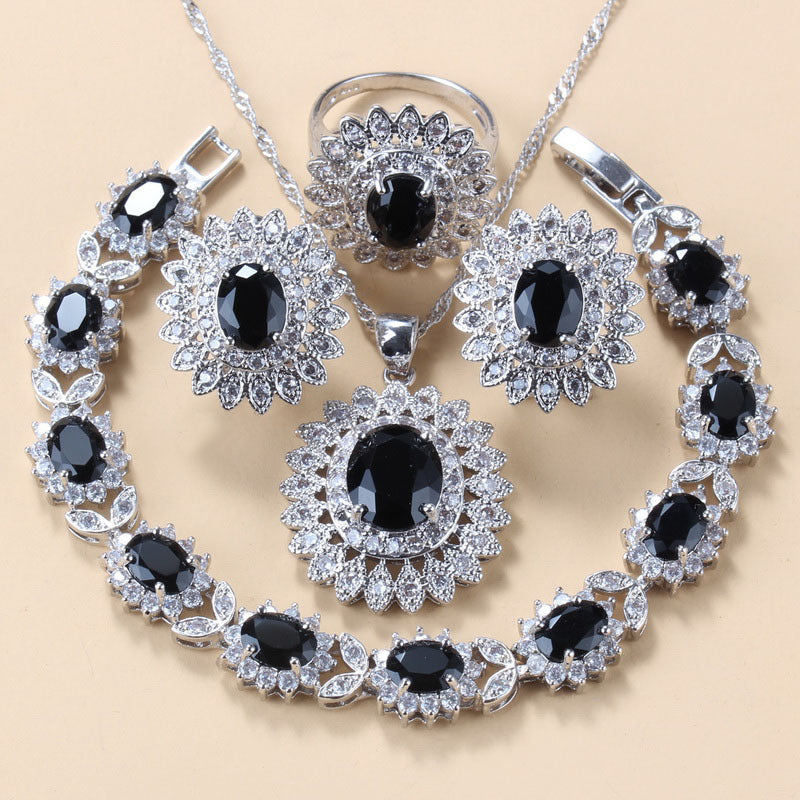 Copper Gem Jewelry Set - 4 Piece Water Wave