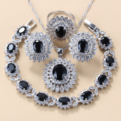 Copper Gem Jewelry Set - 4 Piece Water Wave