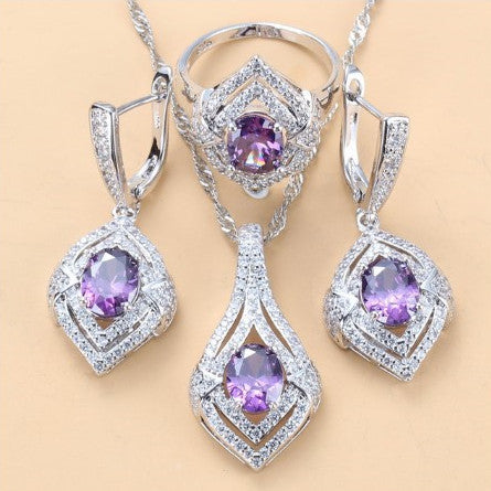 Diamond Treatment Mixed Gem Water Wave Chain Jewelry Set