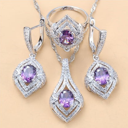 Diamond Treatment Mixed Gem Water Wave Chain Jewelry Set