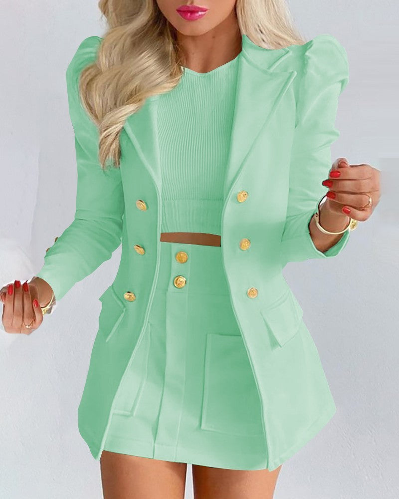 Women's Polyester Print Skirt Suit Set