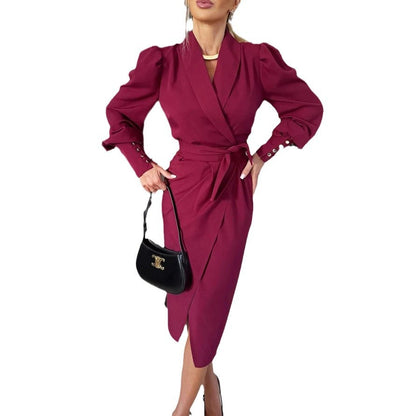 High Waist Long Sleeve Dress - Polyester